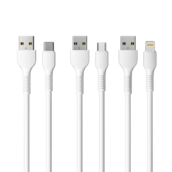 1м 2м 3м 2.4A 3A ПВХ/ТПЭ Micro USB Type C Lightning USB-кабель Оптовая продажа аксессуаров для мобильных телефонов Кабель для передачи данных USB-кабель для зарядки для мобильных телефонов Huawei Xiaomi Samsung